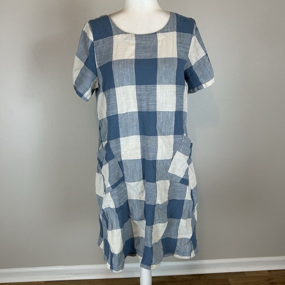 Size M Dress Mini Apron Peasant Cottagecore Prairie Linen Cotton Shift Plaid